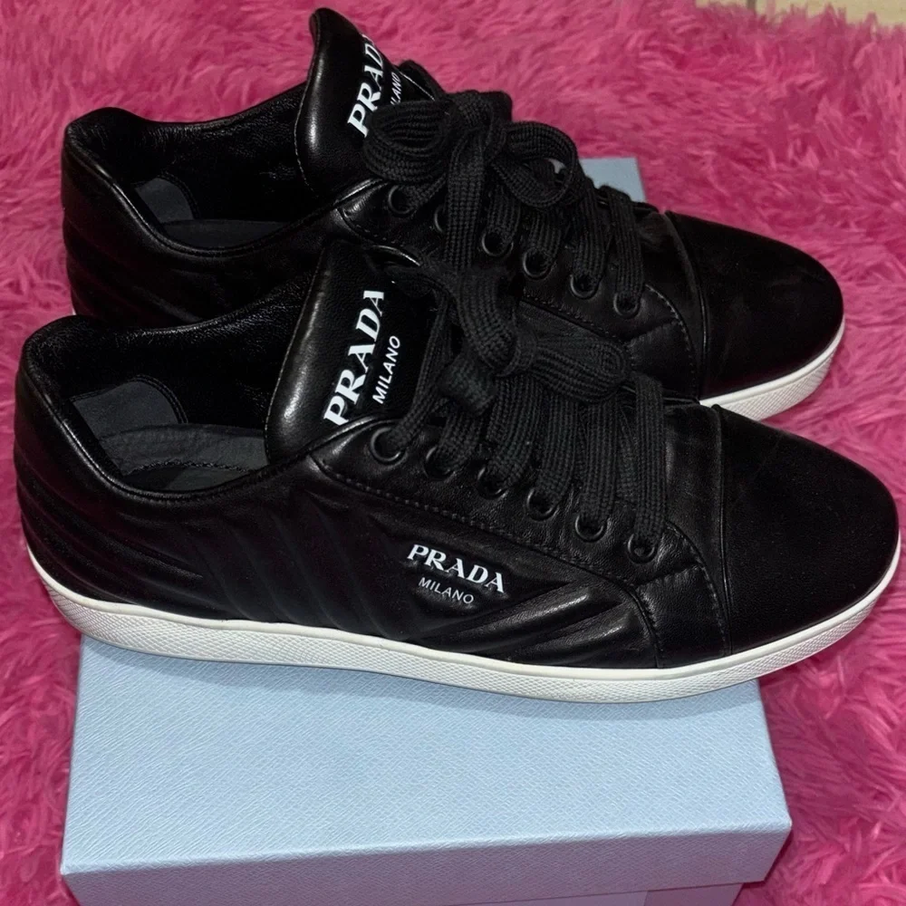 Prada Quilted Low Top Black Sneaker Women Size 8/38 EU - Picture 2 of 7